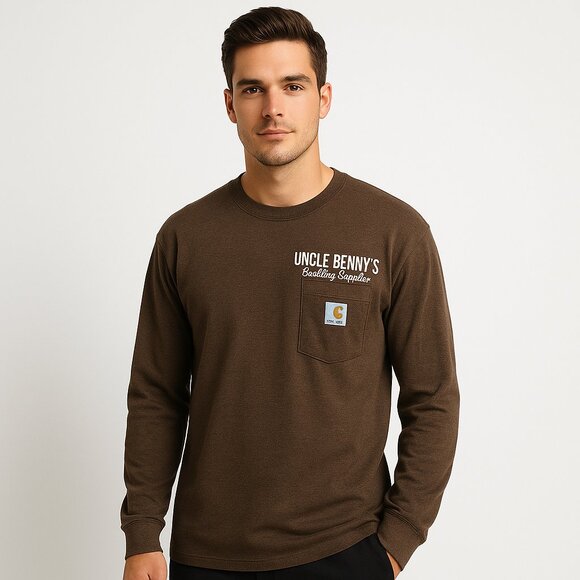 Carhartt Loose Fit Long Sleeve Pocket Tee Heather Brown Size M Workwear Graphic - Picture 2 of 12